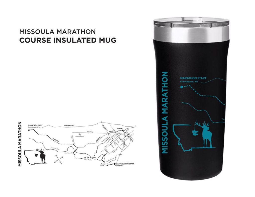 Missoula Marathon Course Map Insulated Mug; Blue and Black